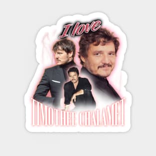 I Love Timothee Chalamet Pedro Pascal Cursed Fan Collage Sticker